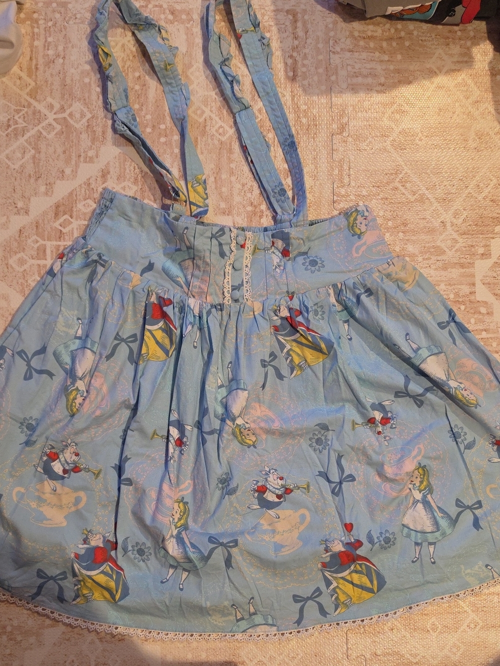 Disney Light Blue Alice Print Suspender Skirt Size Medium
